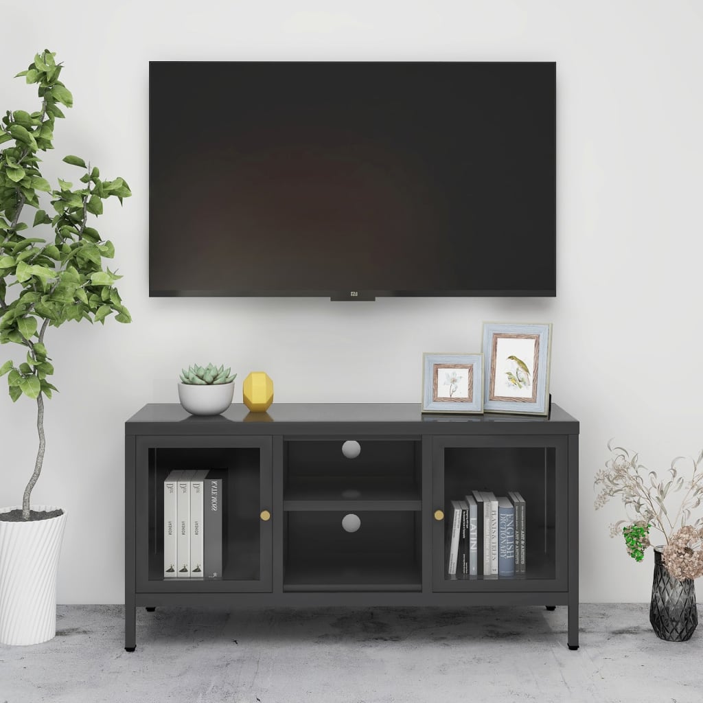 E-shop Multidom TV skrinka antracitová 105x35x52 cm oceľ a sklo