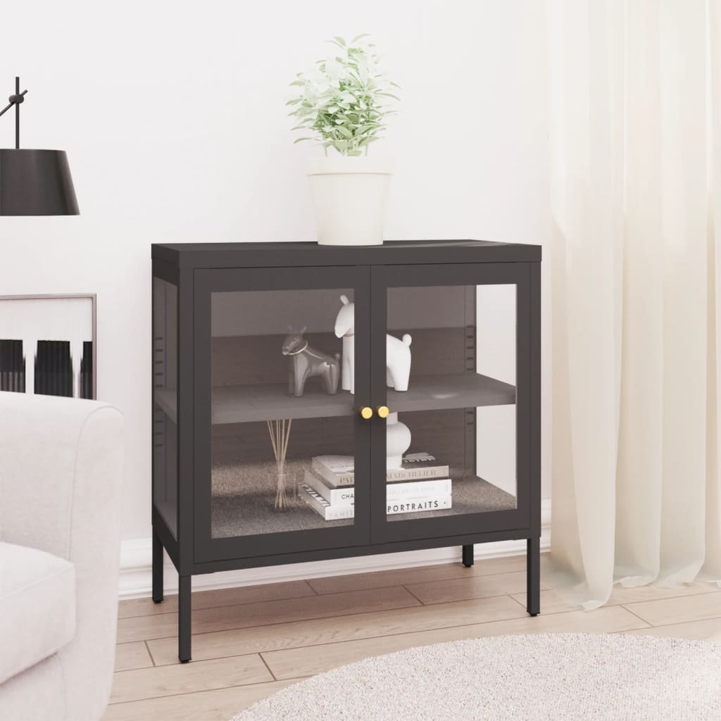 E-shop Multidom Komoda antracitová 70x35x70 cm oceľ a sklo