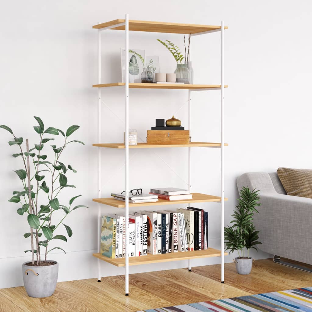 E-shop Multidom 5-poschodový policový regál biely a dubový 80x40x163 cm