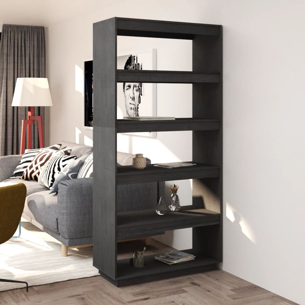 E-shop Multidom Knižnica/deliaca stena, sivá 80x35x167 cm, borovicový masív