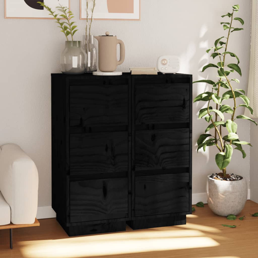 E-shop Multidom Komody 2 ks čierne 32x34x75 cm borovicový masív