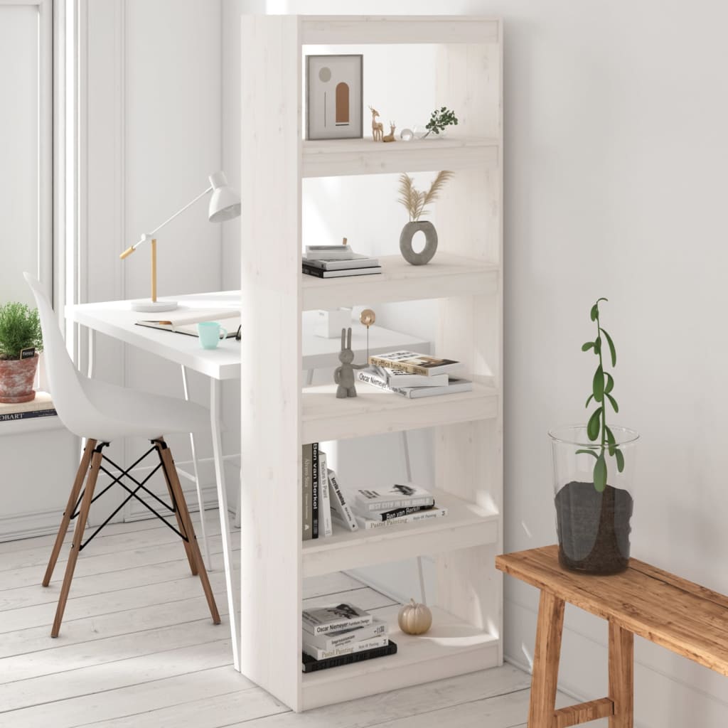 E-shop Multidom Knižnica/deliaca stena biela 60x30x167,5 cm masívna borovica