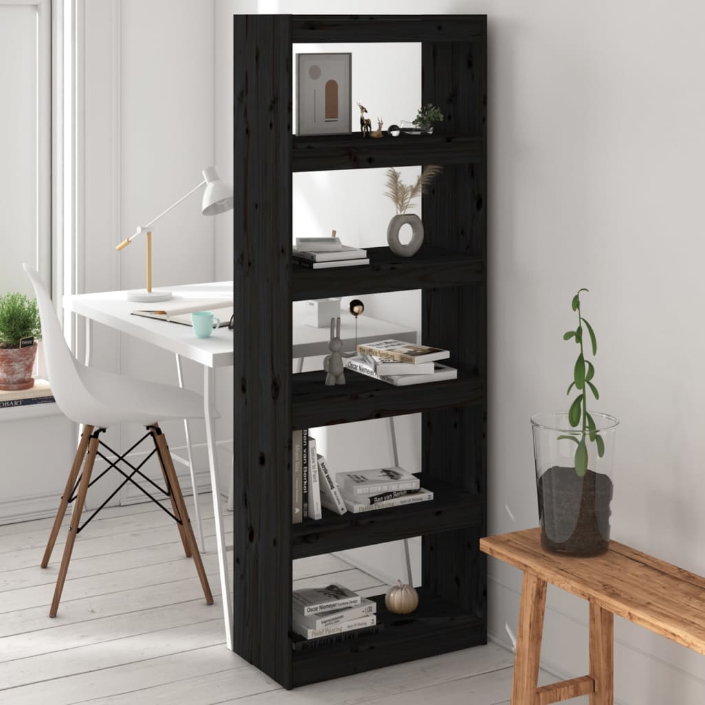 E-shop Multidom Knižnica/deliaca stena čierna 60x30x167,5 cm masívna borovica