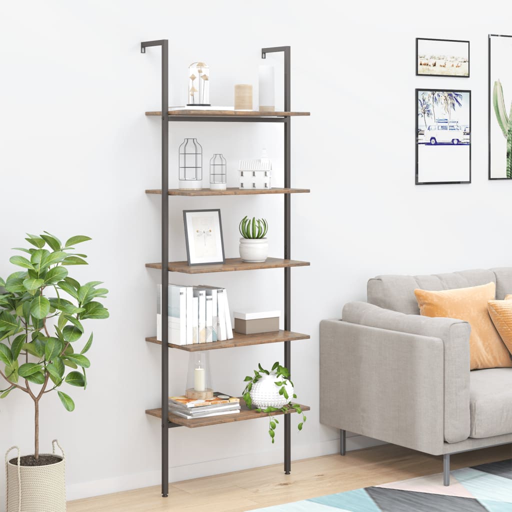E-shop Multidom Naklonený regál s 5 policami, tmavohnedo čierny 64x35x185 cm