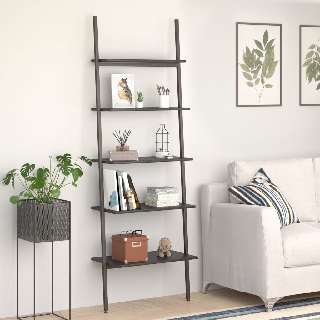 E-shop Multidom Naklonený regál s 5 policami, čierny 64x34x185,5 cm