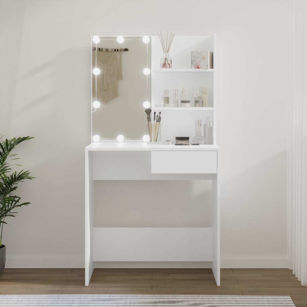 Multidom Toaletný stolík s LED biely 74,5x40x141 cm