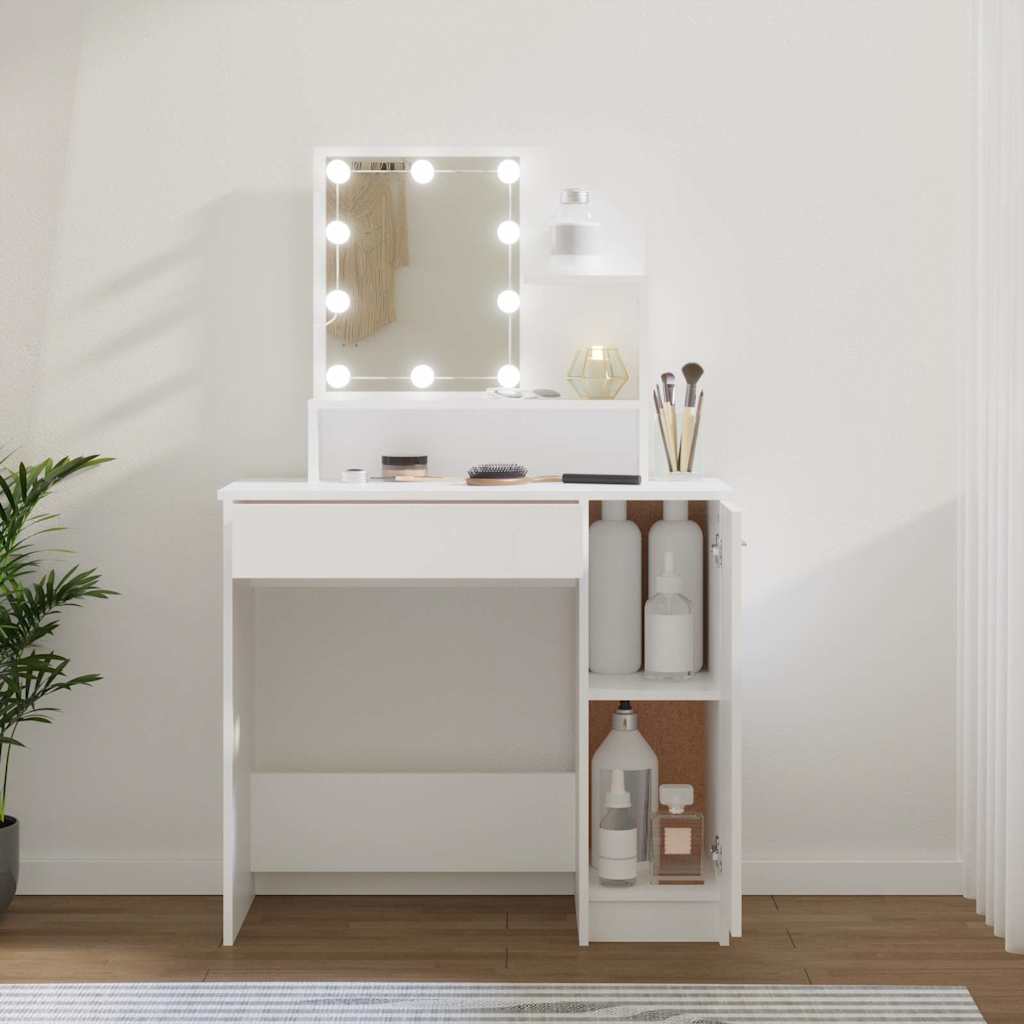 Multidom Toaletný stolík s LED biely 86,5x35x136 cm