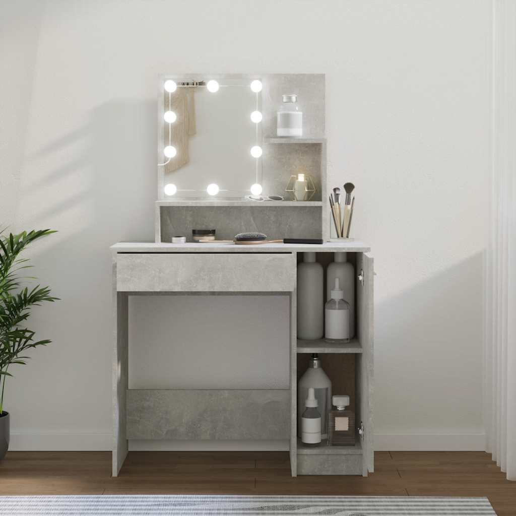 Multidom Toaletný stolík s LED betónovo sivý 86,5x35x136 cm