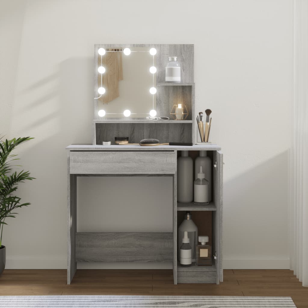 Multidom Toaletný stolík s LED sivý dub sonoma 86,5x35x136 cm