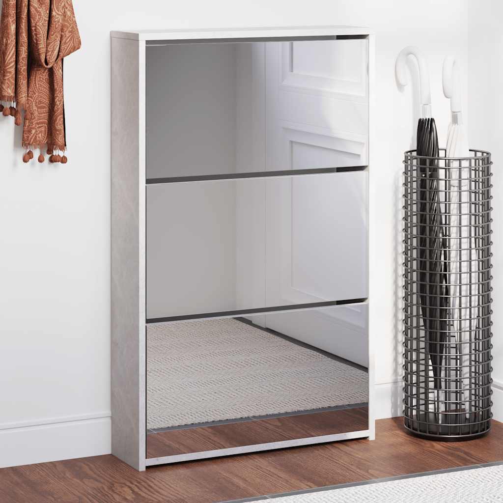 E-shop Multidom Botník so zrkadlom 3-poschodový betónovosivý 63 x 17 x 102,5 cm