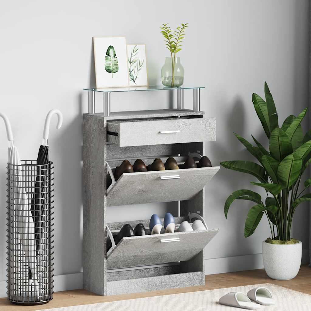 E-shop Multidom Botník betónovo sivý 63x24x104 cm spracované drevo