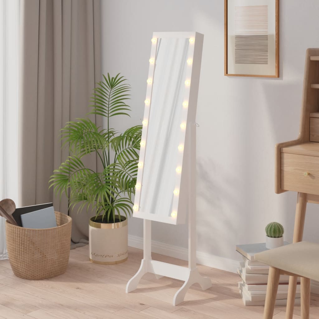 E-shop Multidom Voľne stojace zrkadlo s LED, biele 34x37x146 cm