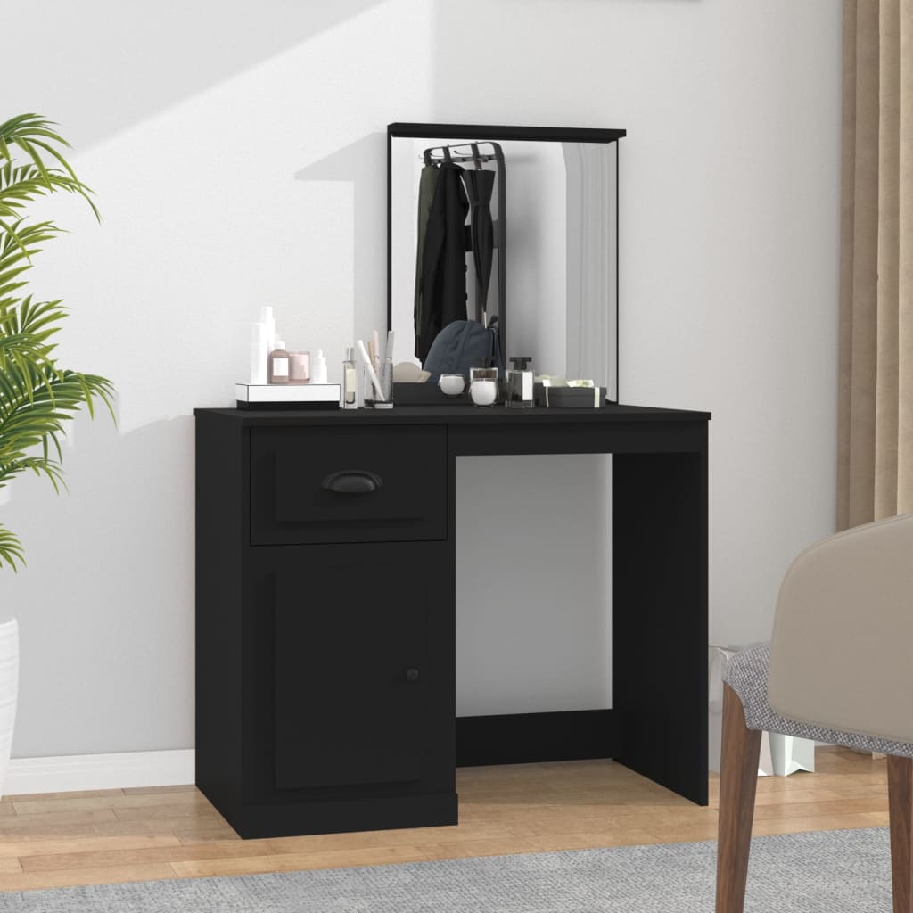 E-shop Multidom Toaletný stolík so zrkadlom čierny 90x50x132,5 cm drevo