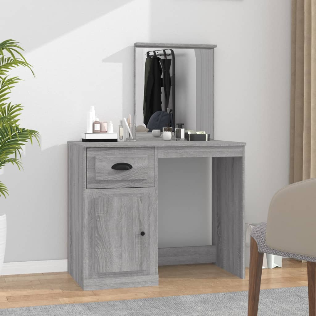 E-shop Multidom Toaletný stolík so zrkadlom sivý sonoma 90x50x132,5 cm drevo