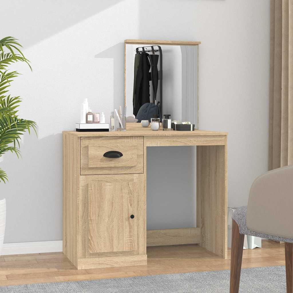 E-shop Multidom Toaletný stolík so zrkadlom dub sonoma 90x50x132,5 cm drevo