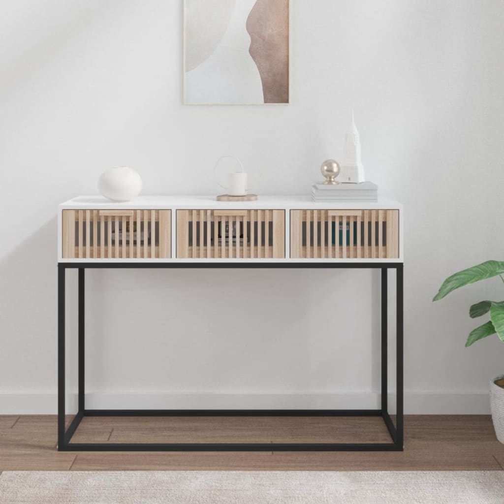 E-shop Multidom Konzolový stolík biely 105x30x75 cm kompozitné drevo a železo