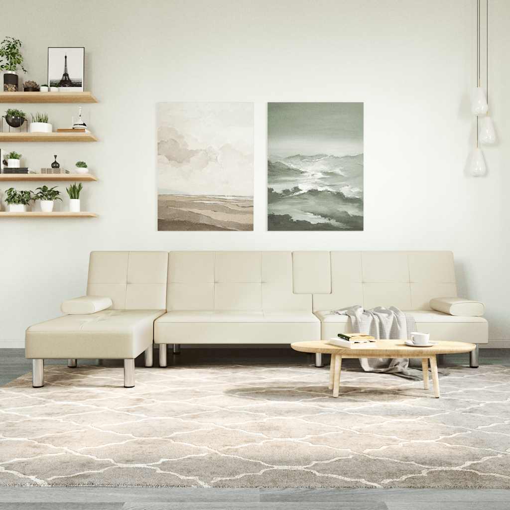 Multidom Rozkladacia pohovka v tvare L krémová 255x140x70 cm umelá koža