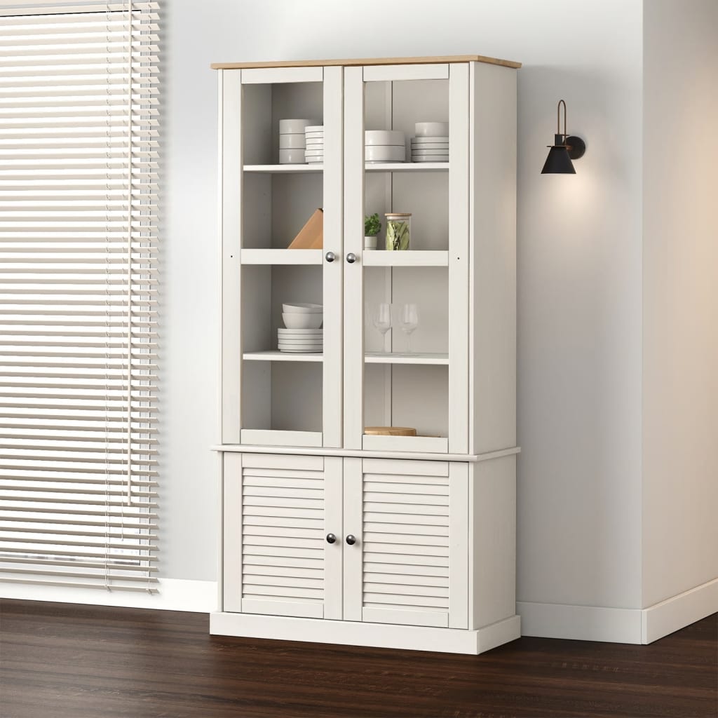 Multidom Sklenená vitrína VIGO biela 85x35x170 cm masívna borovica