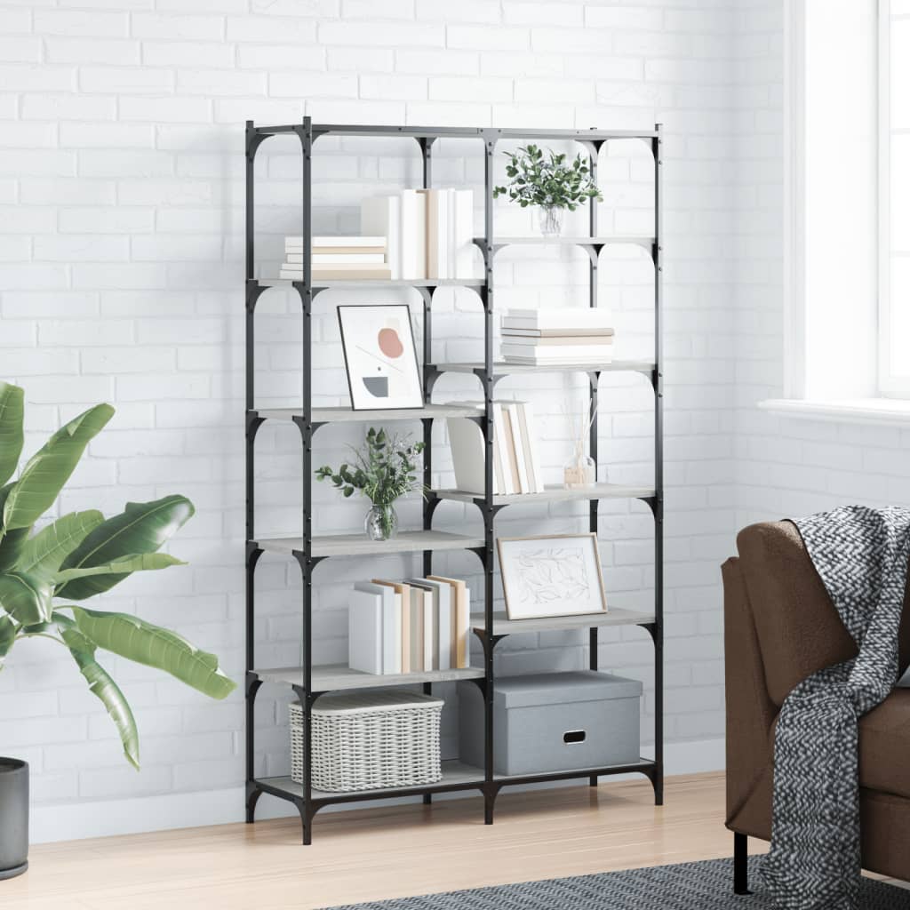 E-shop Multidom Knižnica sivá sonoma 100x32x170 cm kompozitné drevo a železo