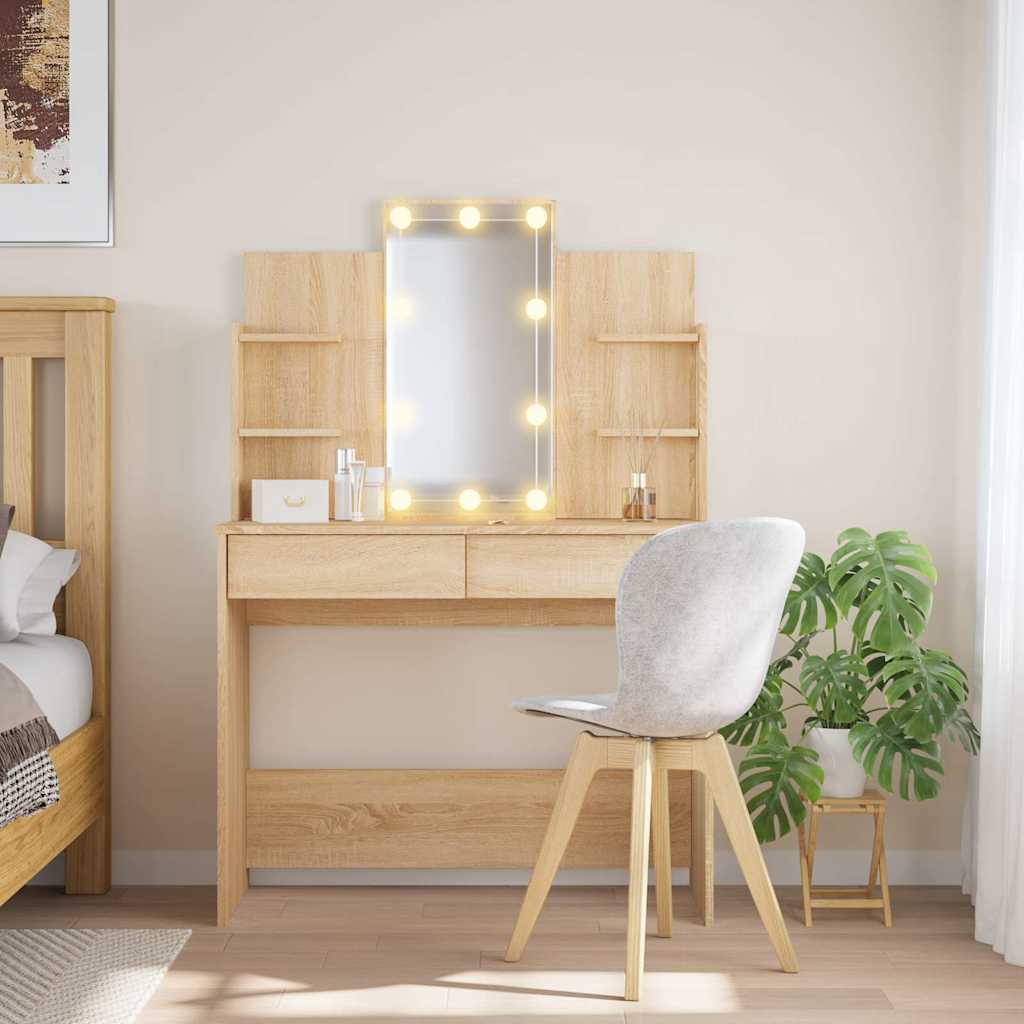 E-shop Multidom Toaletný stolík s LED svetlami dub sonoma 96x40x142 cm
