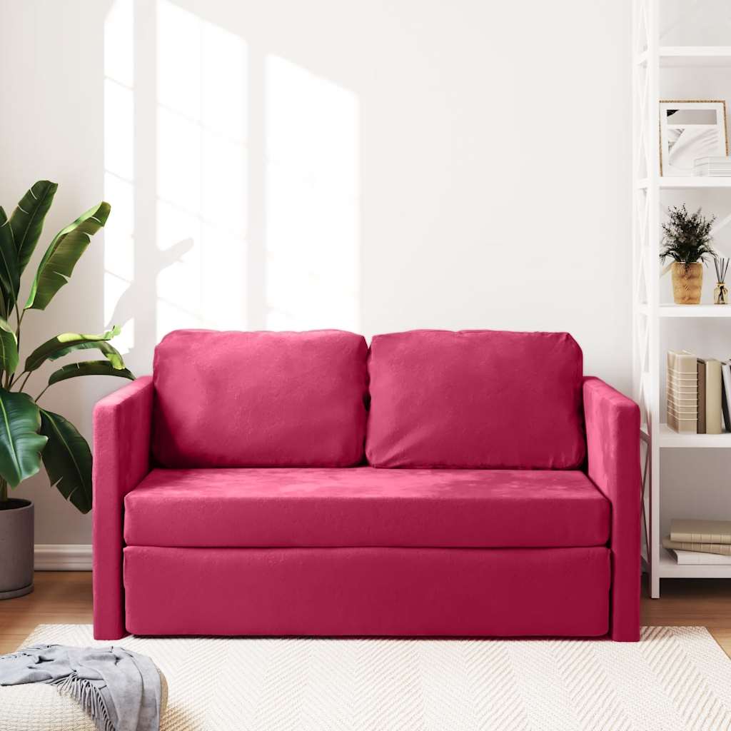 E-shop Multidom Podlahová rozklad. pohovka 2v1 vínovočervená 122x204x55cm zamat
