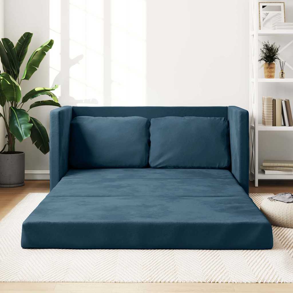 E-shop Multidom Podlahová rozkladacia pohovka 2 v 1 modrá 122x204x55 cm zamat