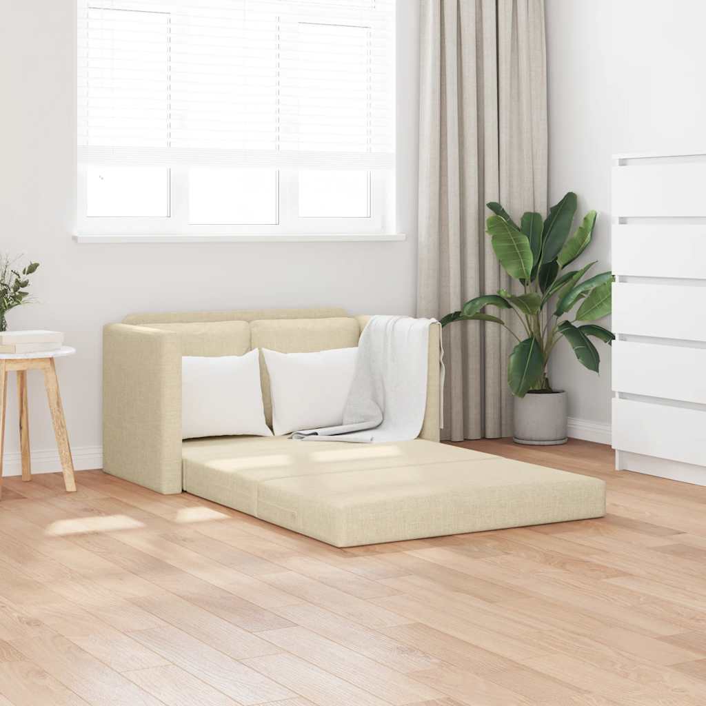 E-shop Multidom Podlahová rozkladacia pohovka 2 v 1 krémová 112x174x55 cm látka