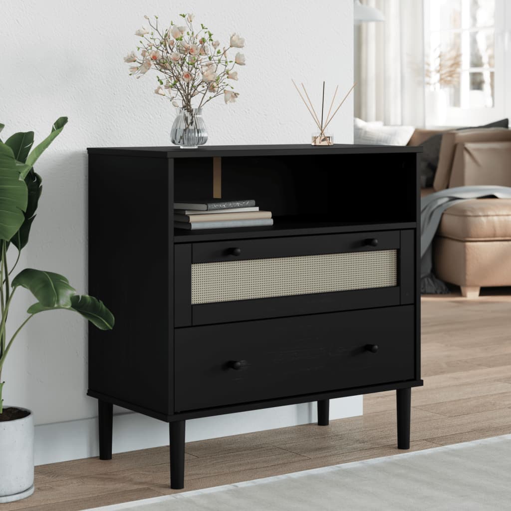 E-shop Multidom Komoda SENJA, ratanový vzhľad, čierna 80x40x80 cm, borovica
