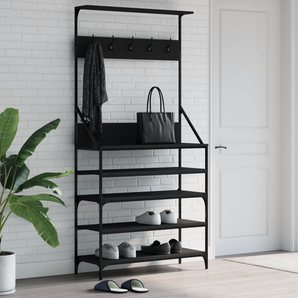 E-shop Multidom Vešiak na šaty s botníkom čierny 90x34x184 cm