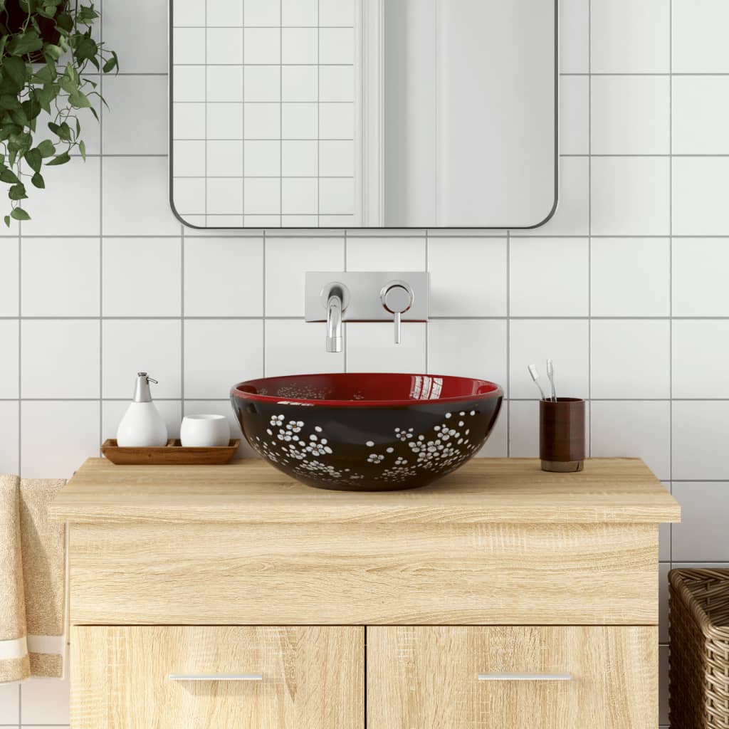 E-shop Multidom Umývadlo na dosku čierno-červené okrúhle Φ41x14 cm keramické