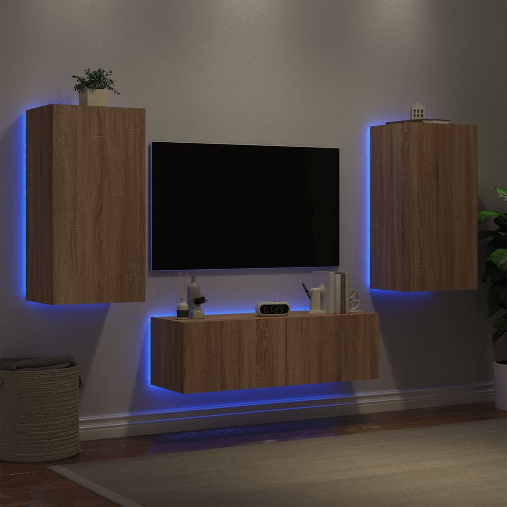 E-shop Multidom 3-dielne TV nástenné skrinky s LED svetlami dub sonoma