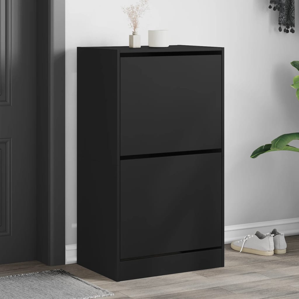 E-shop Multidom Botník s 2 výklopnými zásuvkami čierny 60x42x108 cm