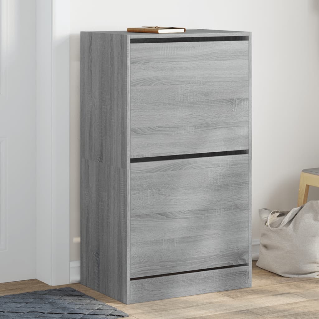 E-shop Multidom Botník s 2 výklopnými zásuvkami sivý dub sonoma 60x42x108 cm
