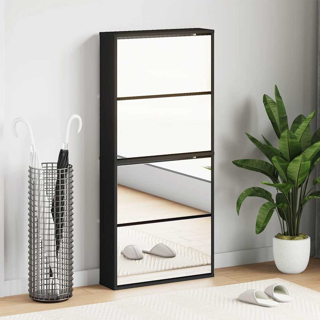 E-shop Multidom Botník so zrkadlom 4-poschodový čierny 63x17x134 cm