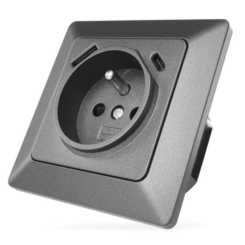 E-shop EMOS Zásuvka s USB-A+USB-C, antracit