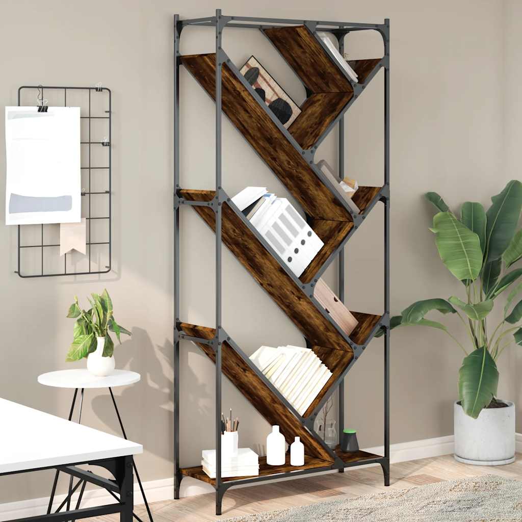 E-shop Multidom Knižnica, tmavý dub 79x30x180 cm, kompozitné drevo a kov