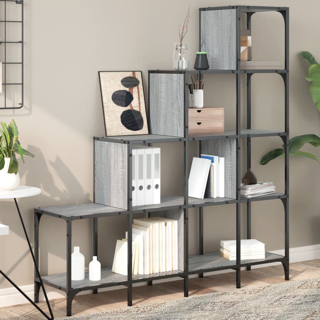 E-shop Multidom Knižnica, sivá sonoma 122x30x132 cm, kompozitné drevo a kov
