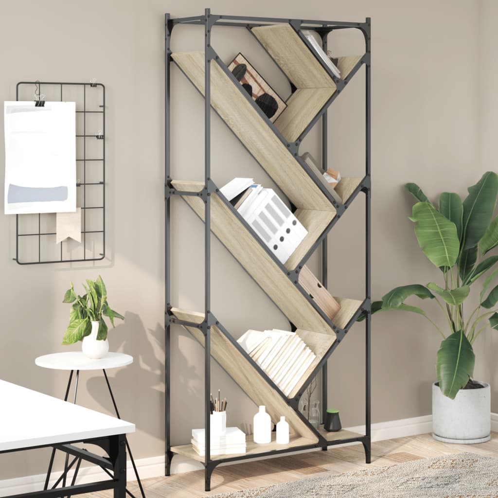 E-shop Multidom Knižnica, dub sonoma 79x30x180 cm, kompozitné drevo a kov