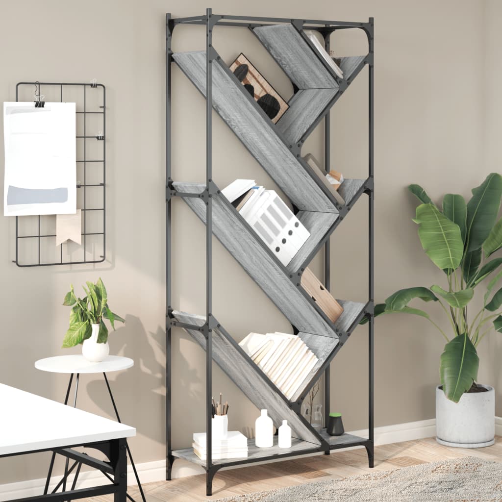 E-shop Multidom Knižnica, sivá sonoma 79x30x180 cm, kompozitné drevo a kov