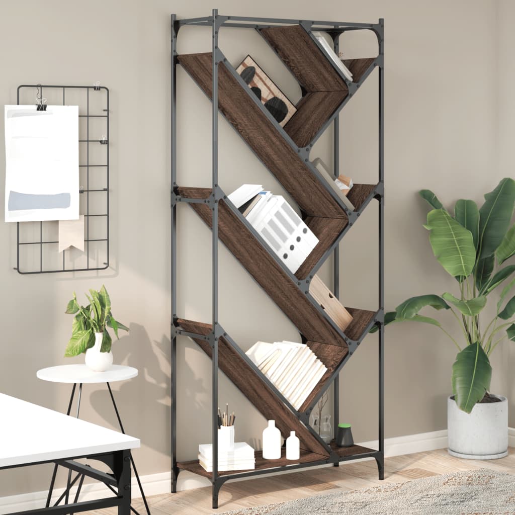 E-shop Multidom Knižnica, hnedý dub 79x30x180 cm, kompozitné drevo a kov