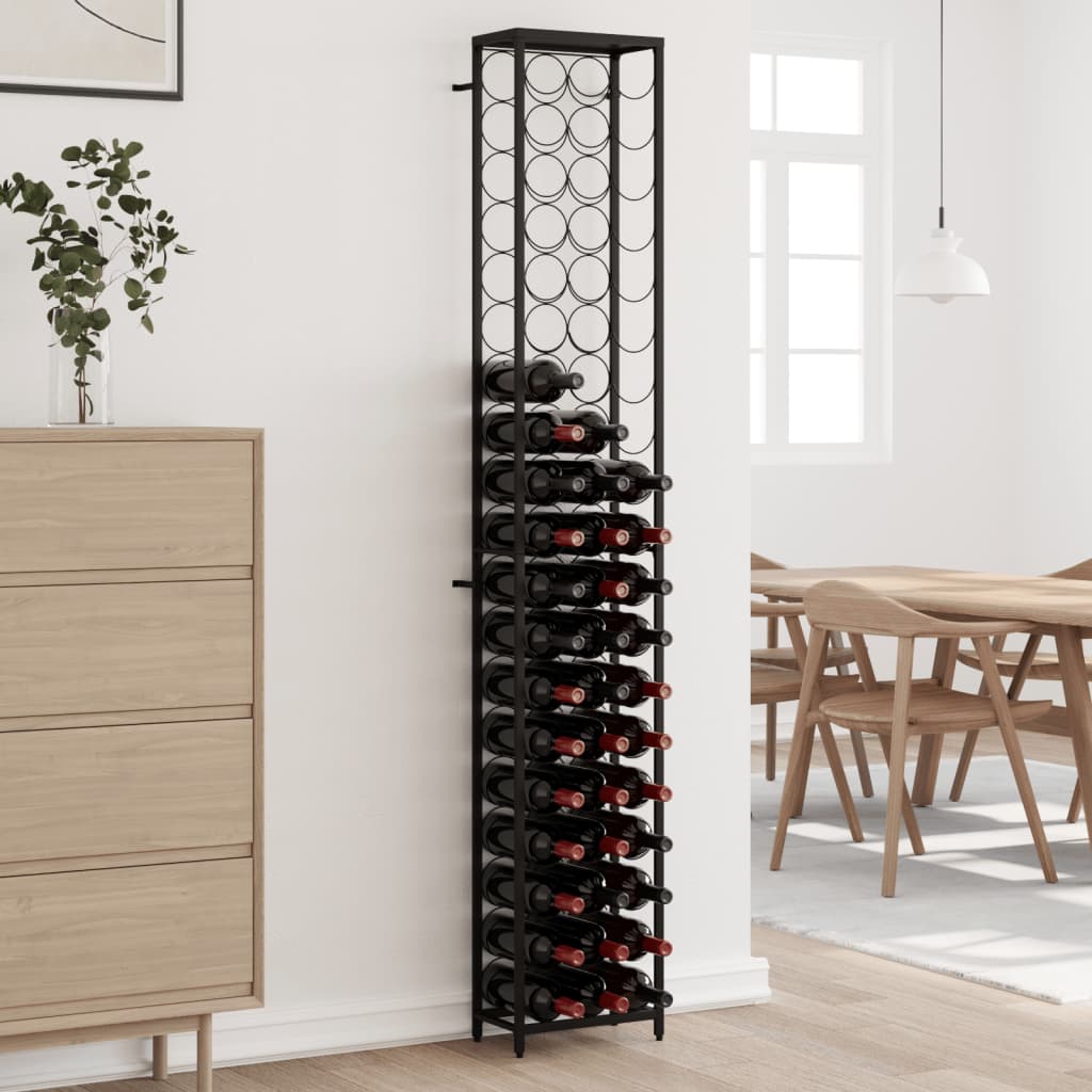 Multidom Stojan na víno na 57 fliaš čierny 34x18x200 cm kované železo