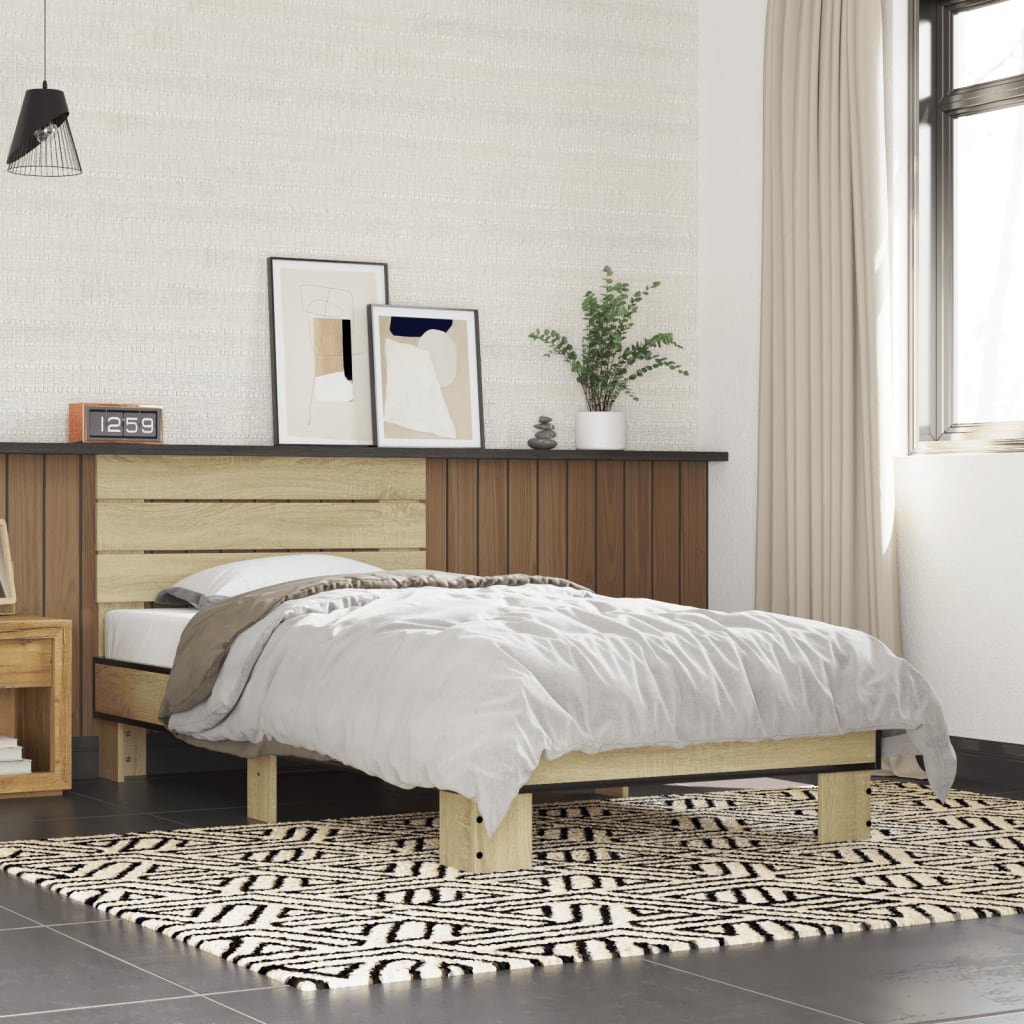 E-shop Multidom Posteľný rám dub sonoma 90x190 cm kompozitné drevo a kov