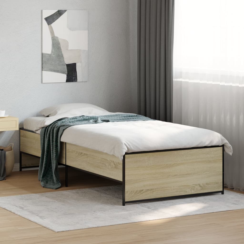 E-shop Multidom Posteľný rám dub sonoma 90x200 cm kompozitné drevo a kov