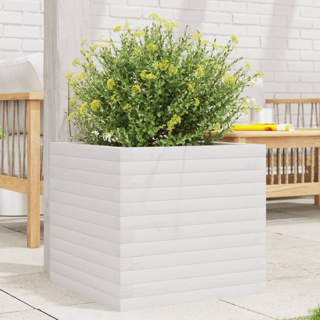 E-shop Multidom Záhradný kvetináč biely 50x50x45,5 cm masívna borovica