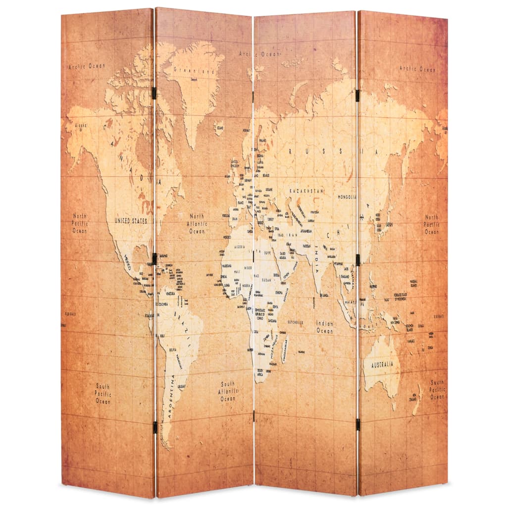 E-shop Multidom Skladací paraván 160x170 cm, potlač mapy sveta, žltý