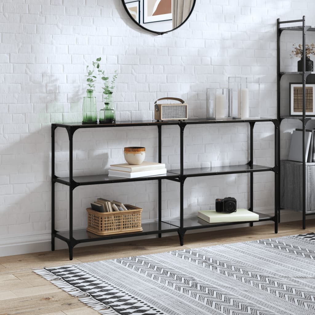 E-shop Multidom Konzolový stolík s čiernou sklenenou doskou 158,5x30x81 cm oceľ