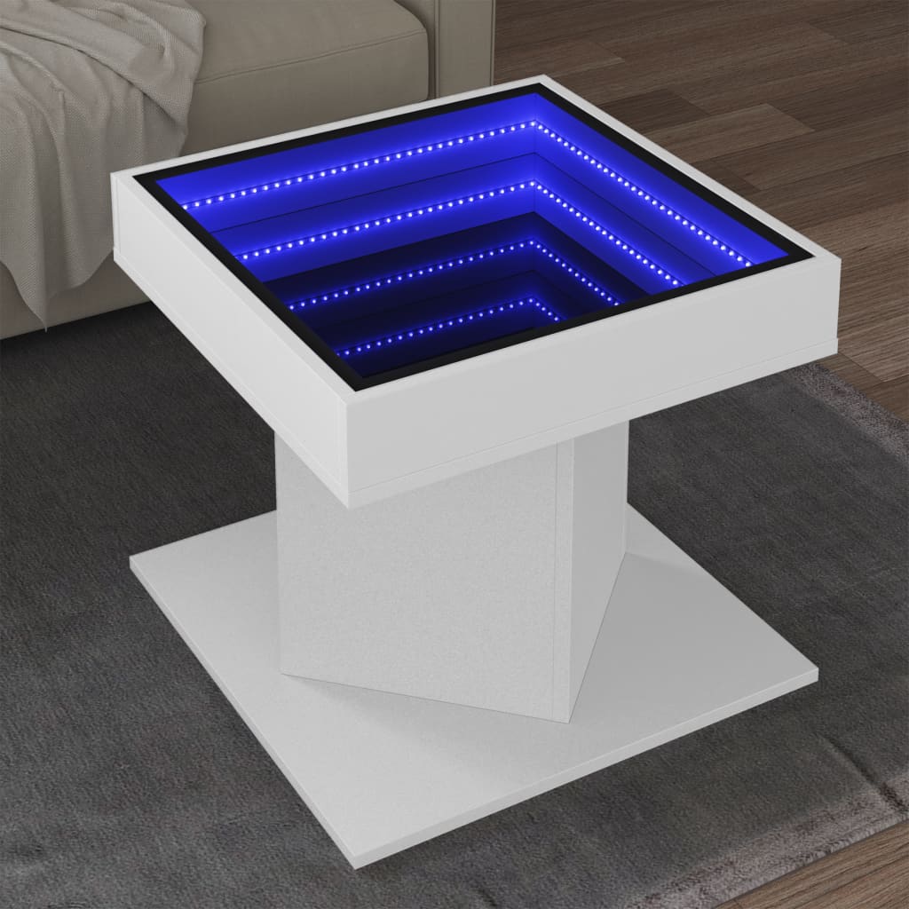 E-shop Multidom Konferenčný stolík s LED biely 50x50x45 cm kompozitné drevo