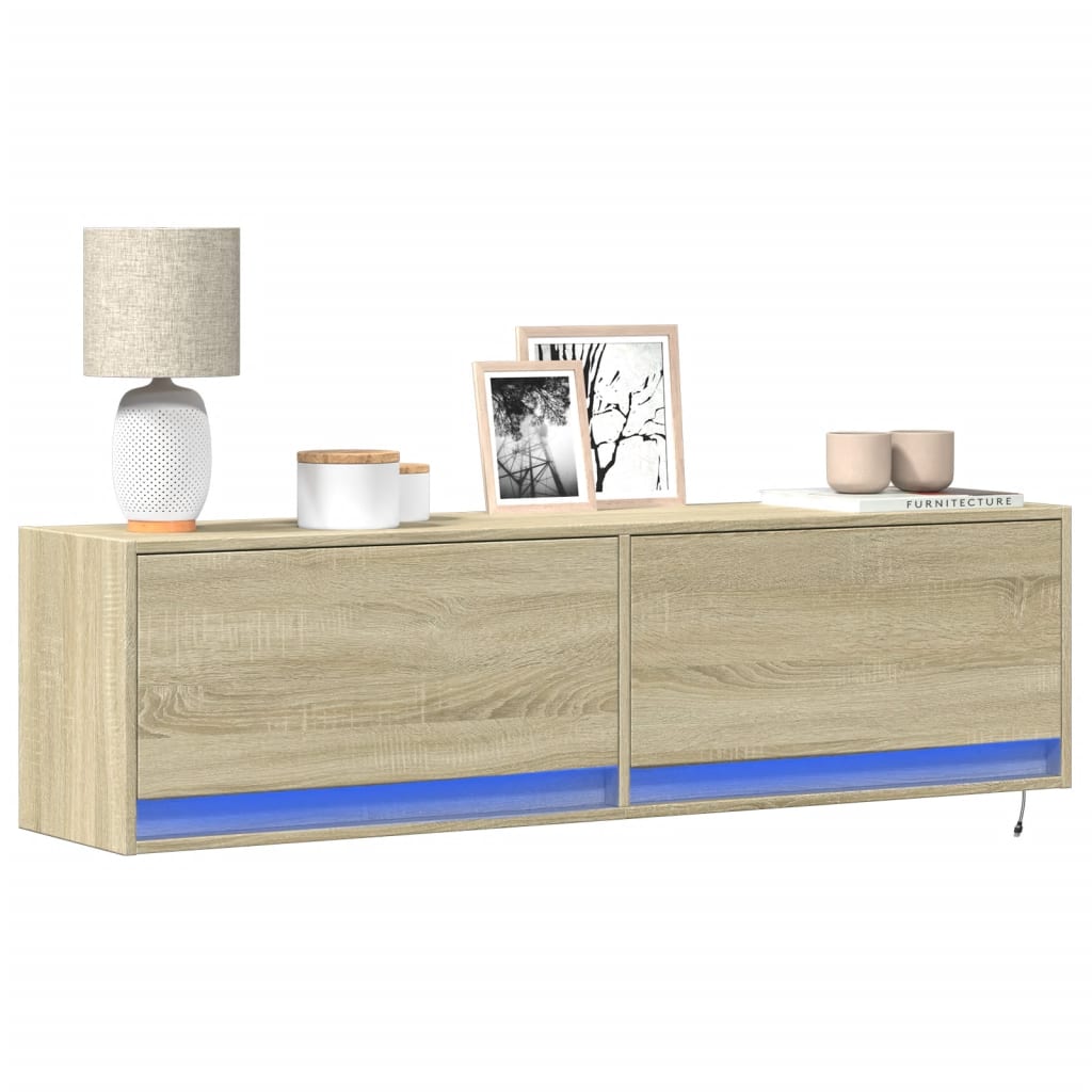 E-shop Multidom TV nástenná skrinka s LED svetlami dub sonoma 140x31x38 cm