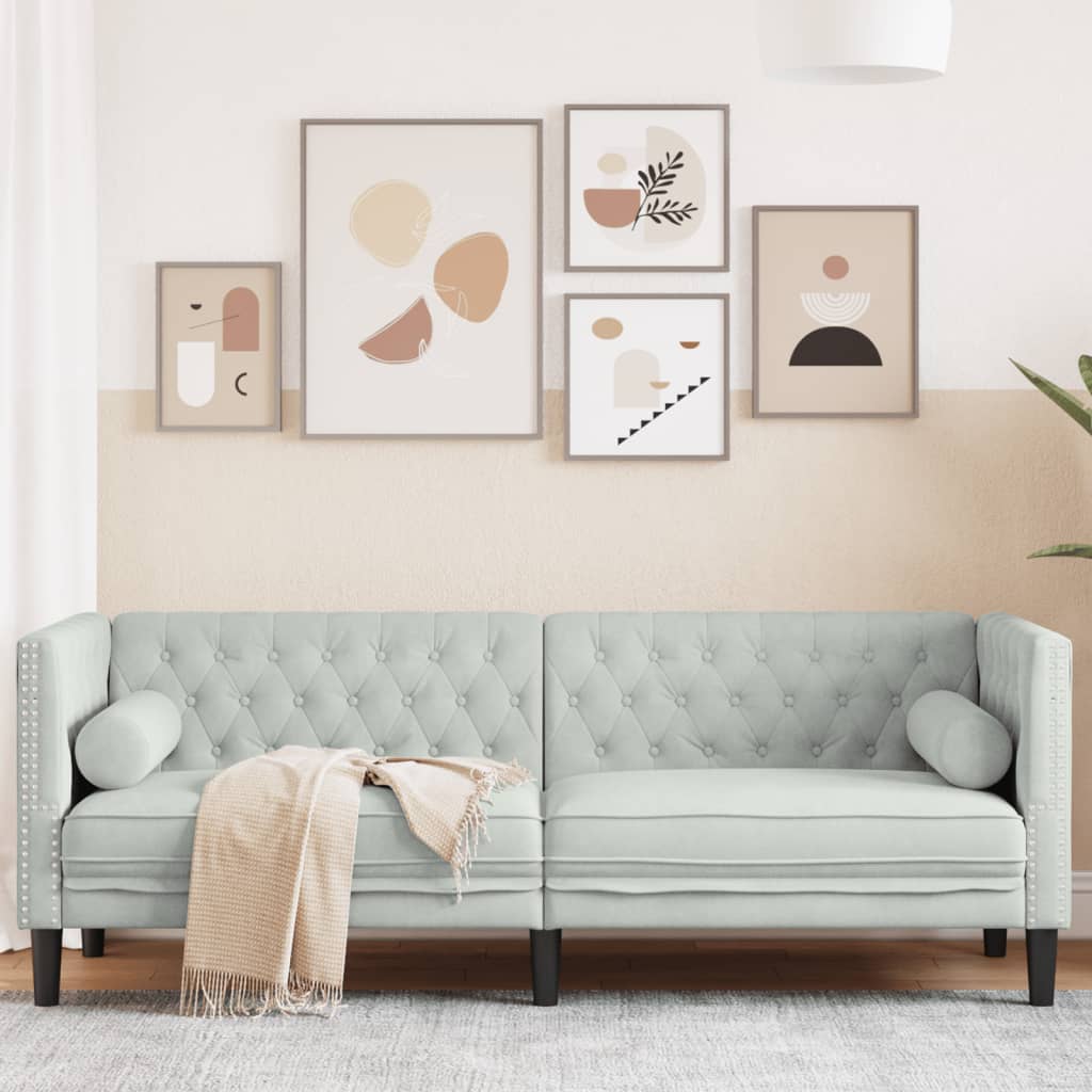 E-shop Multidom 3-miestna pohovka Chesterfield s opierkami svetlosivá zamat