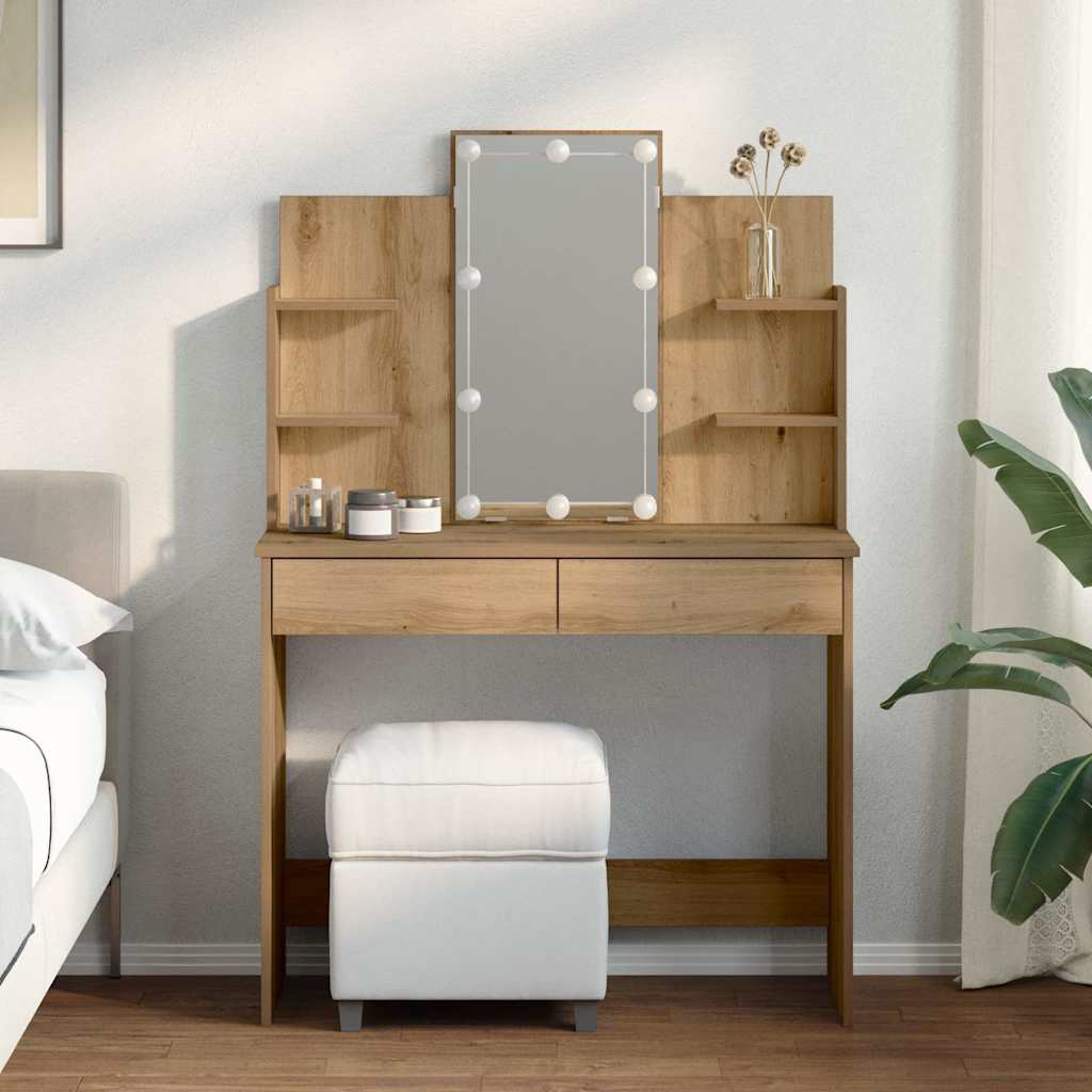Multidom Toaletný stolík s LED svetlami dub artisan 96x40x142 cm